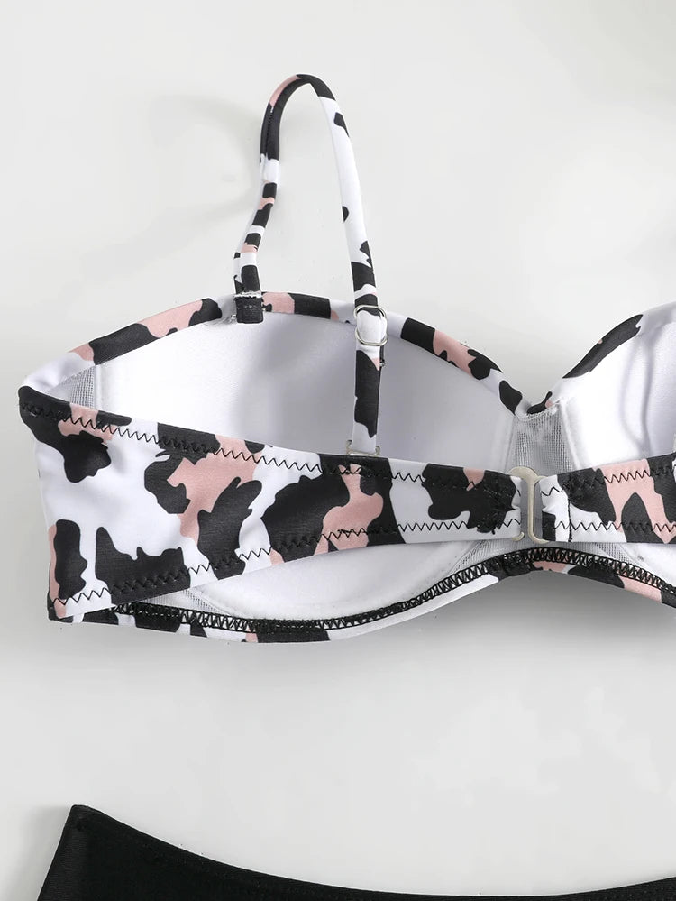 Traje de baño para mujer 2025, traje de baño de dos piezas con cuello halter, conjunto de bikini para mujer, ropa de playa de verano, traje de baño con cordón ajustable, tanga, copa triangular