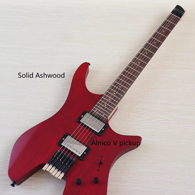 Mini guitarra eléctrica de 6 cuerdas sin pala, 30 pulgadas, cuerpo de madera maciza de paulownia, mástil de arce.