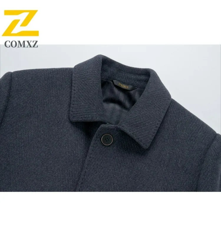 2025 Winter Men Wool Blend Overcoat Mid Length Double Faced Thick Warm Coat Detachable Goose Down Inner Premium TrenchCoat