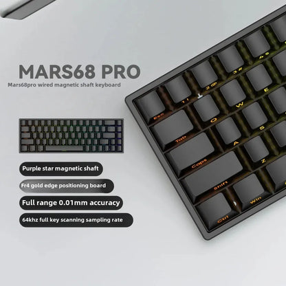 Teclado mecánico para juegos con eje magnético Mars 68 PRO, 0 zonas muertas, conectar y desconectar, luz RGB, cableado, inalámbrico, seleccionable