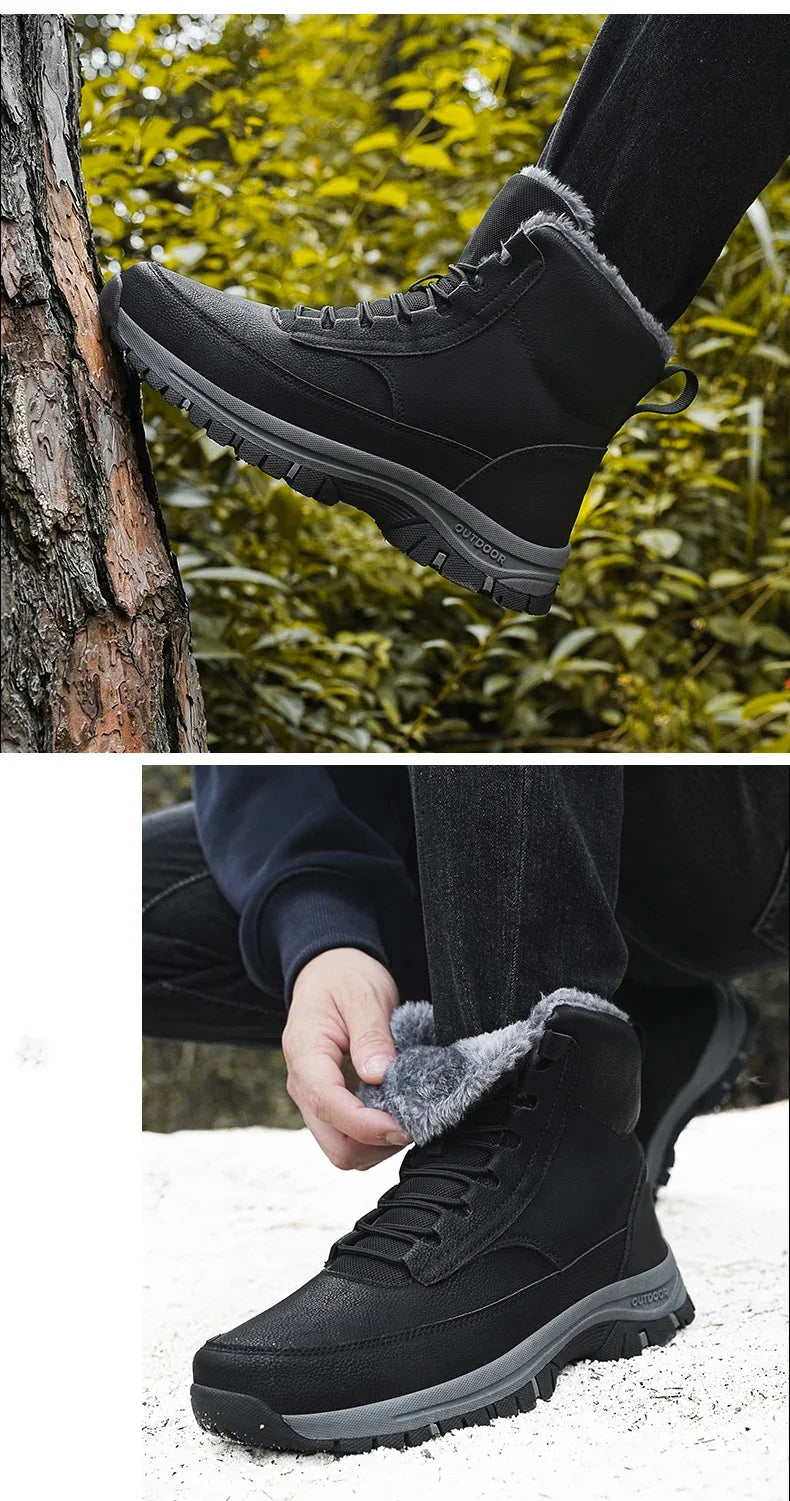 Nuevas botas de nieve de invierno para hombre, zapatillas de cuero impermeables, botas súper cálidas para hombre, botas de senderismo para exteriores, zapatos de trabajo, talla 39-48