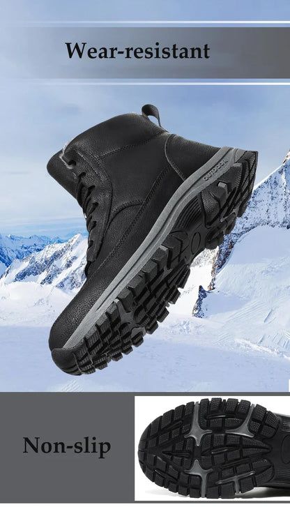 Nuevas botas de nieve de invierno para hombre, zapatillas de cuero impermeables, botas súper cálidas para hombre, botas de senderismo para exteriores, zapatos de trabajo, talla 39-48