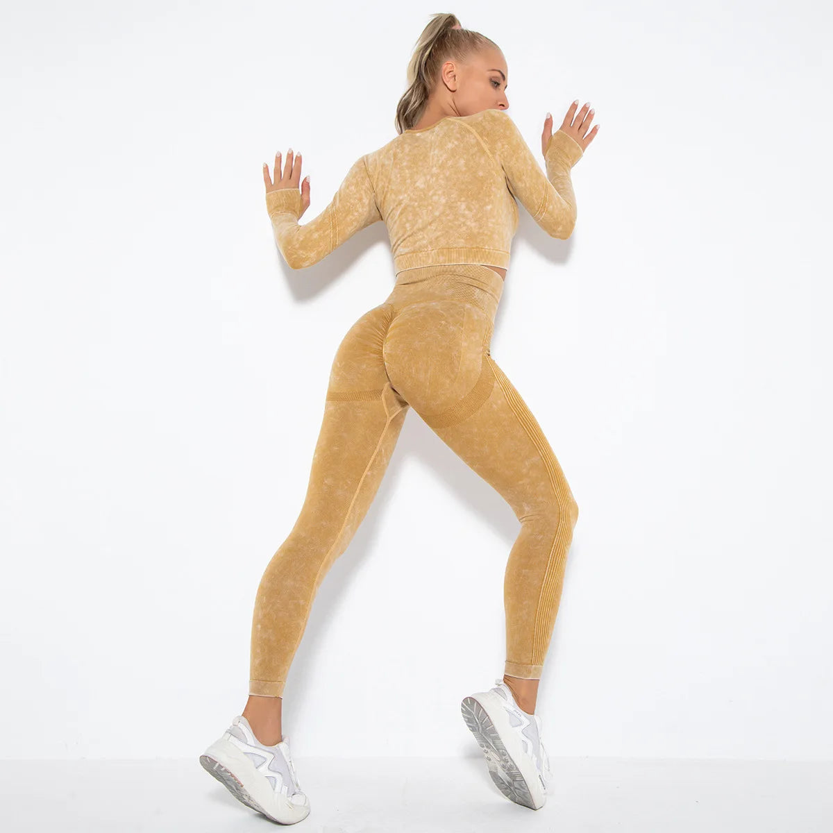 Conjunto de gimnasio con top corto sin costuras para mujer, conjunto de entrenamiento de yoga, ropa deportiva, leggings push up, chándal