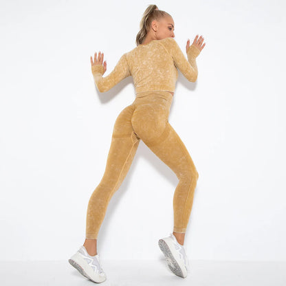 Conjunto de gimnasio con top corto sin costuras para mujer, conjunto de entrenamiento de yoga, ropa deportiva, leggings push up, chándal