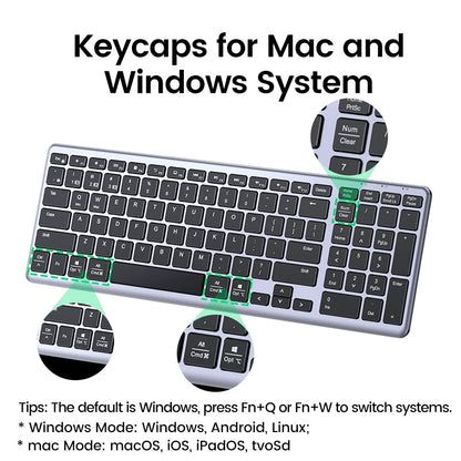 Teclado inalámbrico UGREEN Bluetooth 5.0 2.4G con 99 teclas en ruso/coreano/inglés para MacBook, iPad, PC y tabletas, recargable por USB C.