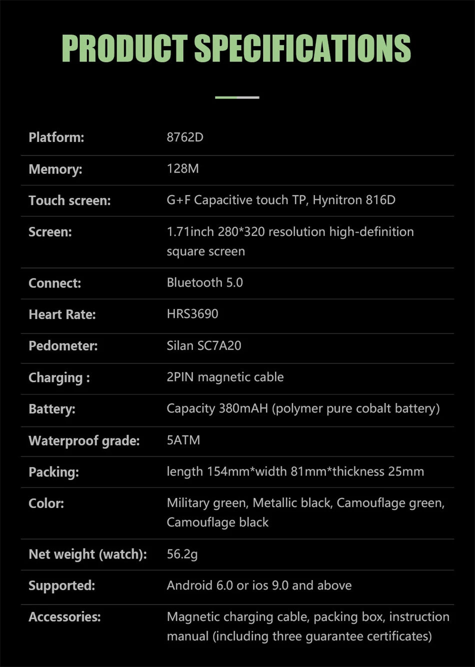 Reloj inteligente militar para hombre, color negro carbono, ultradelgado, resistente al agua hasta 5 ATM, deportivo, con monitor de frecuencia cardíaca y oxígeno en sangre (2024).