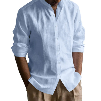 Camisas Henley para hombre, de algodón y lino, con costuras abiertas, ligeras, transpirables, de color sólido, ajustadas.