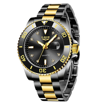 Relojes de moda LIGE para hombre, de lujo, luminosos, con calendario, para negocios, resistentes al agua, cronógrafo, de acero inoxidable, de cuarzo.