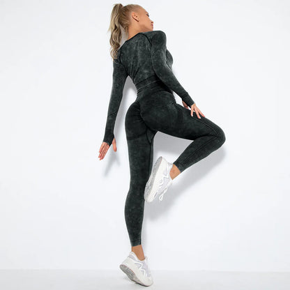 Conjunto de gimnasio con top corto sin costuras para mujer, conjunto de entrenamiento de yoga, ropa deportiva, leggings push up, chándal
