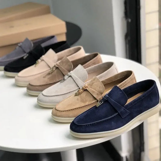 Mocasines planos unisex sin cordones para parejas, informales, de piel de oveja, con suela plana, para el tiempo libre, con punta redonda, de TPR, para primavera y otoño