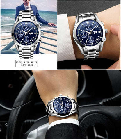 LIGE - Nuevos relojes de moda para hombre, marca superior de lujo, informal, militar, de cuero, de cuarzo, para negocios, resistente al agua, deportivo, cronógrafo