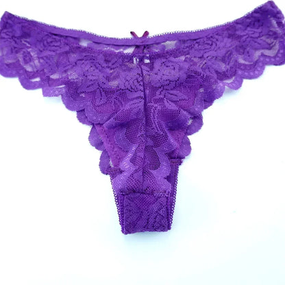 Tanga sexy de encaje de cintura baja para mujer, bragas transparentes, ropa interior erótica, 3 unidades, envío gratis