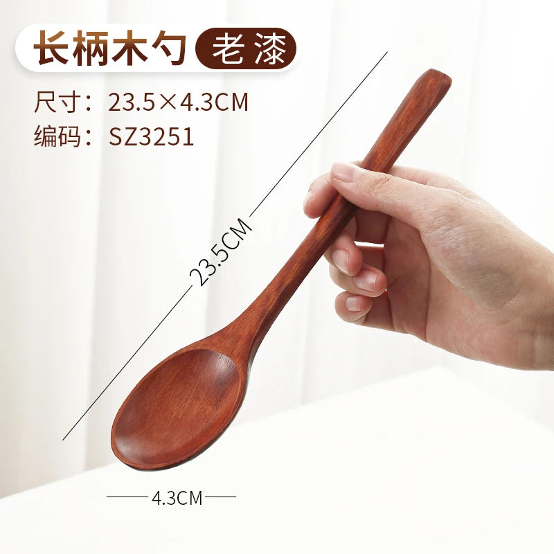 Cuchara de sopa grande de madera creativa con mango largo y forma de tortuga, ideal para comer en restaurantes domésticos.