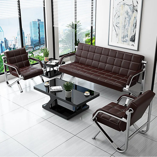 Combinación de sofá y mesa de centro para oficina comercial Recepción empresarial Invitados para reuniones sencillas Oficina moderna de hierro forjado para tres personas