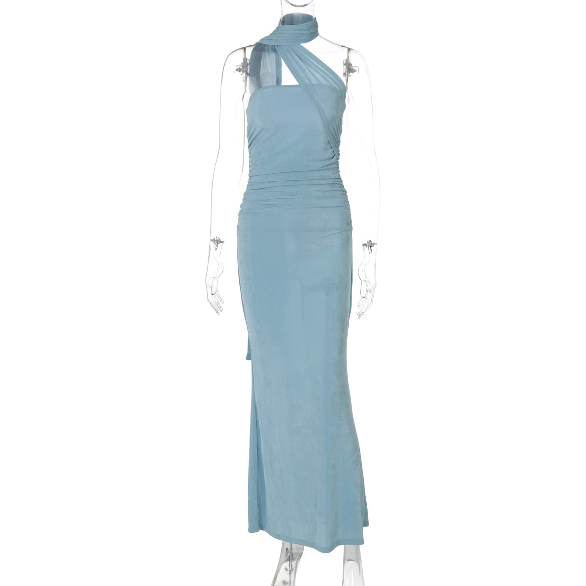 Vestido largo ajustado Hugcitar sin mangas, con espalda descubierta y escote halter. Ideal para fiestas de verano, cumpleaños y eventos especiales.