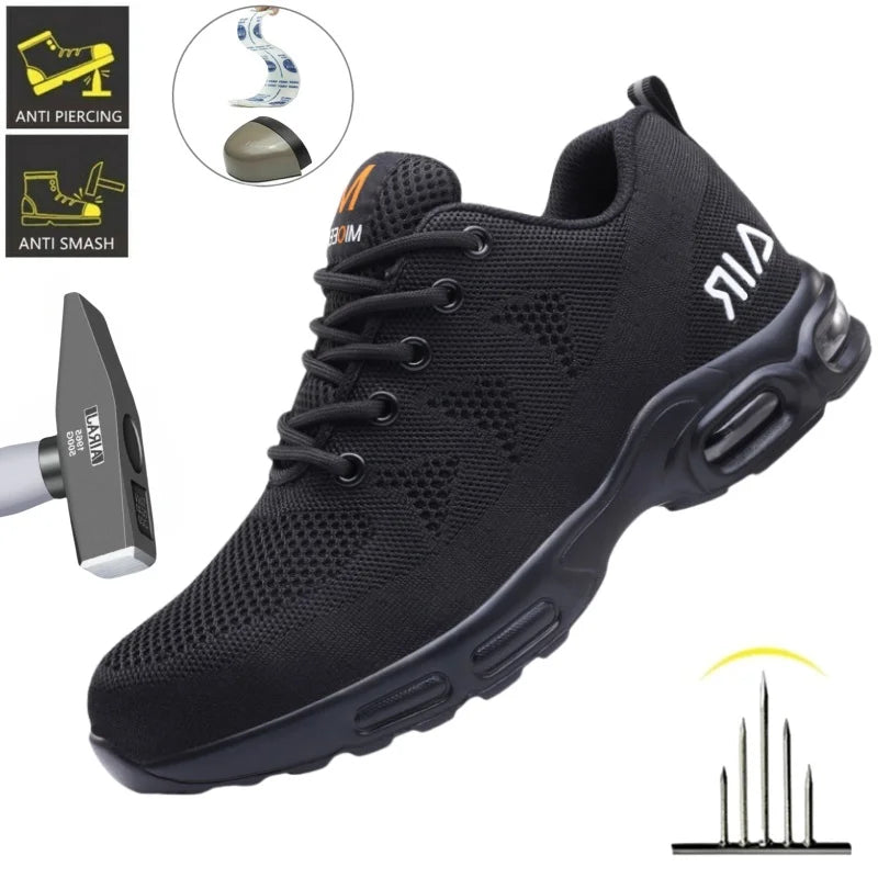Calzado de seguridad para hombre, botas de trabajo ligeras, zapatillas con cámara de aire, zapatos de trabajo antiperforación, zapatos indestructibles con puntera de acero.