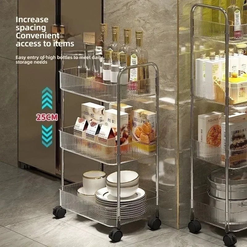 Estante móvil con ruedas, estante de almacenamiento multicapa, carrito para el hogar para refrigerios, cosméticos, artículos diversos, organizador de 2/3/4 niveles, carrito rodante