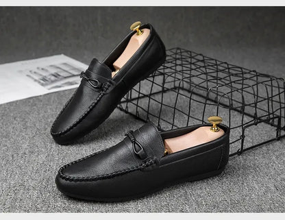 Zapatos casuales para hombre, de piel sintética, de marca de lujo, mocasines para hombre, transpirables, sin cordones, negros, para conducir