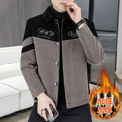 Abrigo de lana corto grueso informal de nueva marca de moda para otoño e invierno para hombre con chaqueta de terciopelo de visón dorado y elegante