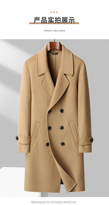 Abrigos largos de lana para hombre, colección otoño-invierno 2025, estilo business casual, color liso, abrigo exterior 100% lana, chaqueta cortavientos