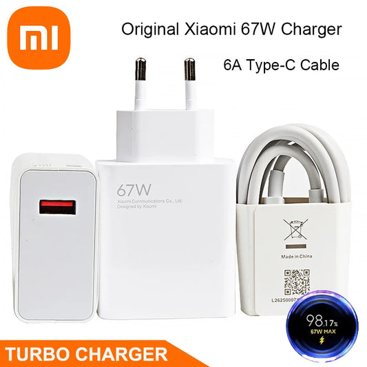 Cargador Xiaomi 67W UE Original Adaptador de corriente de carga rápida 6A Cable tipo C para Xiaomi 12 11 POCO X5 X4 Pro Redmi Note 9 10 11 Pro