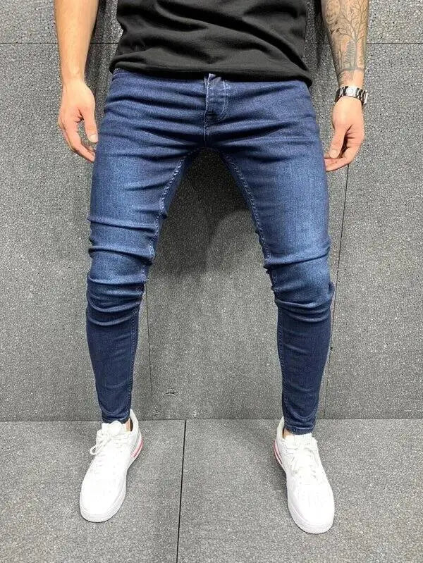 Pantalones vaqueros de hombre, estilo lápiz, corte recto, hasta el tobillo, lavado liso, corte ajustado, bolsillos, ligeramente elásticos, cintura media, estilo urbano Y2K.