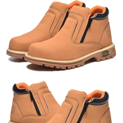 Zapatos de trabajo para hombre 2025, zapatos de seguridad impermeables, botas de cuero anti chispas, zapatos de soldador anti perforaciones y antideslizantes.