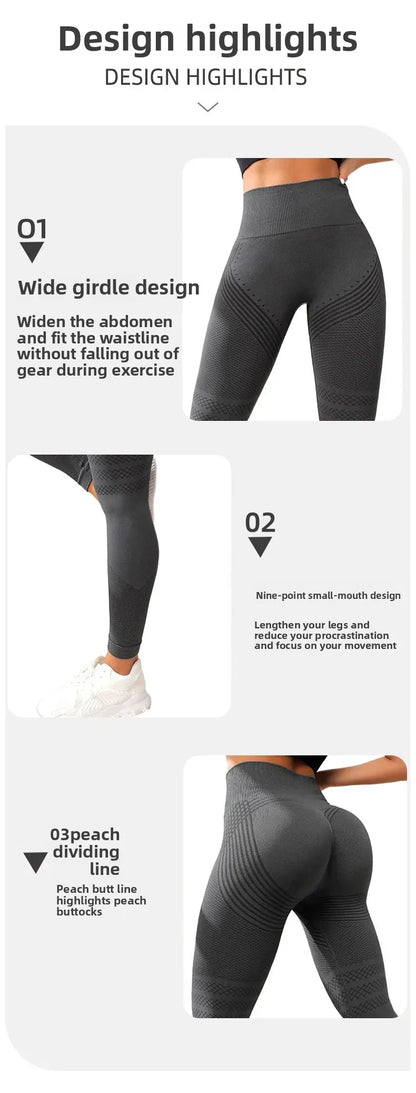 Pantalones de yoga de punto de cintura alta para mujer, pantalones largos de fitness, tejido integrado, banda elástica, pantalones deportivos, populares, efecto melocotón en los glúteos.