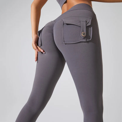 Pantalones de yoga DIAS FIT JOY de nailon, con bolsillo en los glúteos, ajustados, para mujer, deportivos, de fitness, realzan la cadera, transpirables, sin línea en T.
