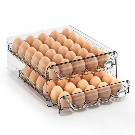 Organizador de cajones para refrigerador con escala de tiempo, huevera transparente para guardar huevos frescos, bandeja de gran capacidad.
