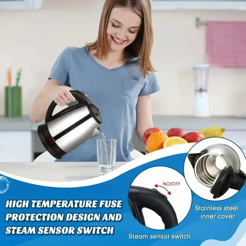 Hervidor eléctrico de acero inoxidable de 2 l, hervidor inteligente de 1500 W con silbato, samovar, tetera térmica para té y café, regalo