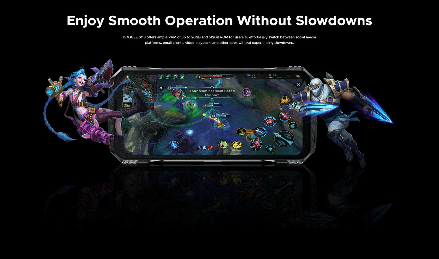 Smartphone robusto DOOGEE S118 de 8 GB y 512 GB, pantalla FHD+ de 6,58", Helio G99, cámara IA de 50 MP, 10800 mAh, Android 14, NFC, 4G.