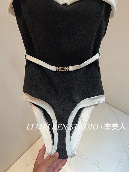 Nuevo traje de baño de una pieza de camisola de punto de lujo para mujer