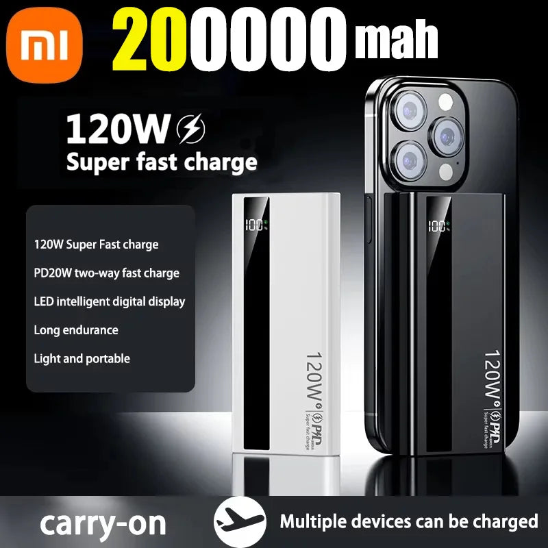 Banco de energía Xiaomi de 500000 mAh, gran capacidad, 120 W, carga rápida PD20W, apto para todos los teléfonos móviles, larga duración.