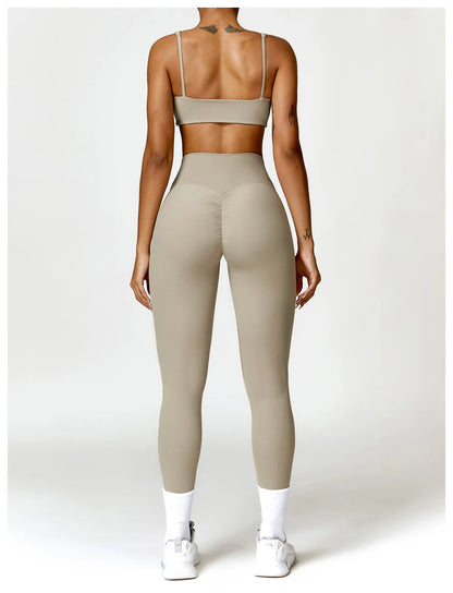 Conjunto de chándal de yoga para mujer, 2 piezas, ropa deportiva para entrenamiento, ropa deportiva, leggings de gimnasio, sujetador de fitness, top corto, trajes deportivos de manga larga