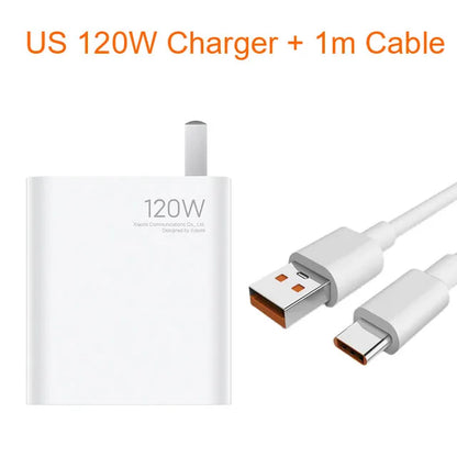 Cargador rápido original de la UE de 120 W para Xiaomi 10, Redmi K30 Pro/10X Pro, Poco F4 GT con cable tipo C.