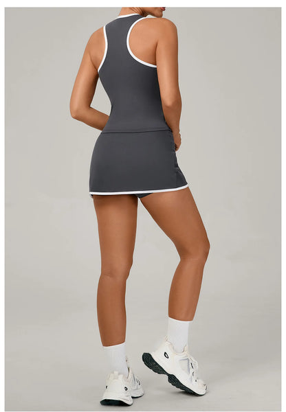 Conjunto de falda de yoga para mujer, conjunto deportivo de tenis, camiseta sin mangas deportiva de secado rápido, ropa de yoga de cintura alta antiexposición, ropa deportiva de fitness para yoga