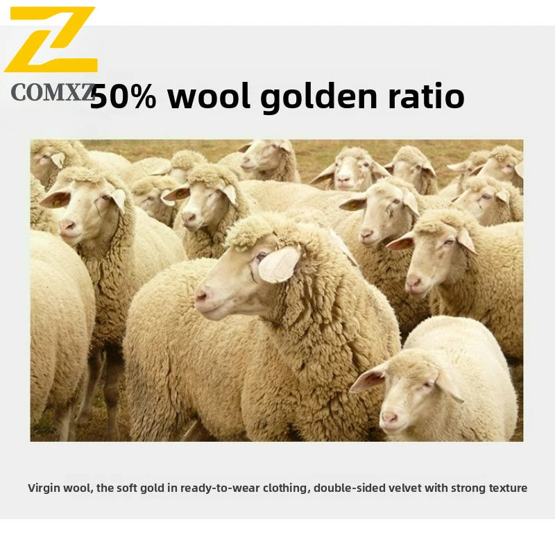 Abrigo de lana de invierno COMXZ 2025 para hombre, estilo retro, grueso, de cachemir, ropa urbana coreana, ligero, de lujo, con mezcla de lana.