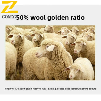 Abrigo de lana de invierno COMXZ 2025 para hombre, estilo retro, grueso, de cachemir, ropa urbana coreana, ligero, de lujo, con mezcla de lana.