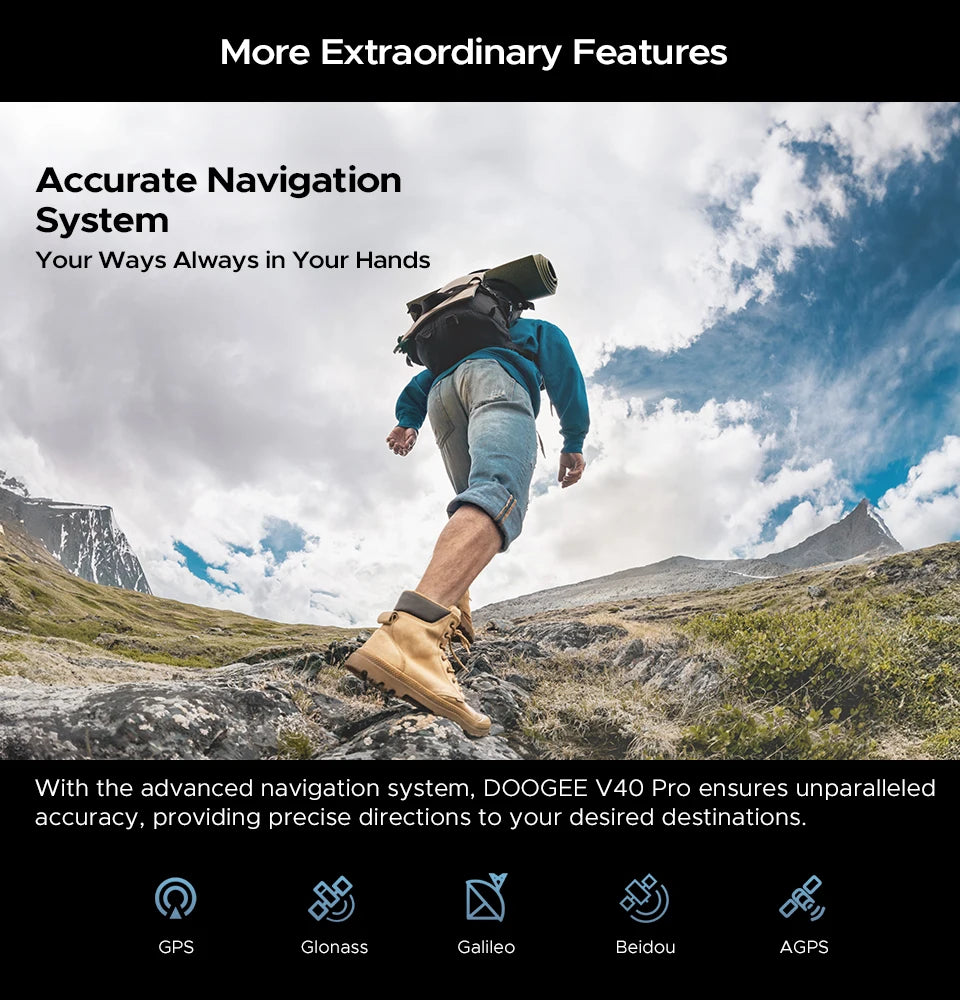 Teléfono robusto DOOGEE V40 Pro 5G versión global, pantalla de 6,78", 16 GB + 512 GB, dimensiones 7300, cámara con IA de 200 MP, 8680 mAh, cargador rápido de 33 W.