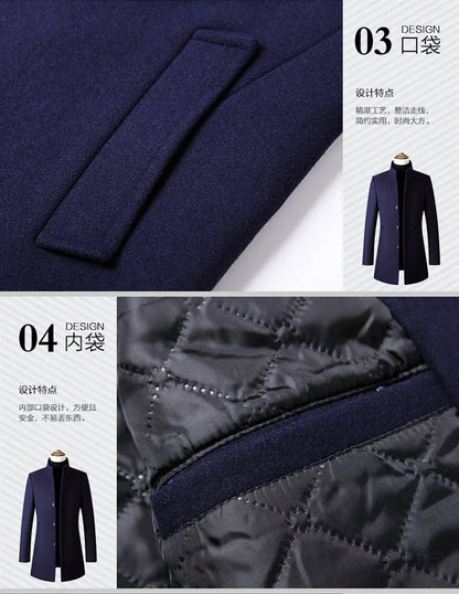 Tallas EUR S-XXL. Abrigo de lana grueso y cálido para hombre, con cuello alto, estilo casual de negocios, corte ajustado. Chaqueta de lana cortavientos para hombre.