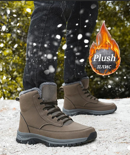 Nuevas botas de nieve de invierno para hombre, zapatillas de cuero impermeables, botas súper cálidas para hombre, botas de senderismo para exteriores, zapatos de trabajo, talla 39-48