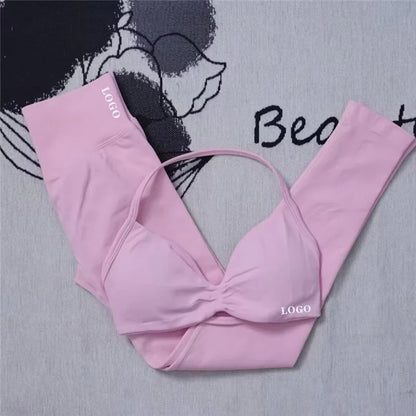 Conjunto de 2 piezas de yoga para mujer, leggings de cintura alta sin costuras, sujetador deportivo, ropa de entrenamiento, ropa deportiva para correr