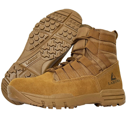 Botas tácticas de combate LAHORS de piel de ante ligera para hombre, ideales para senderismo al aire libre, estilo militar del desierto, transpirables, hasta el tobillo, fabricadas en material sintético.