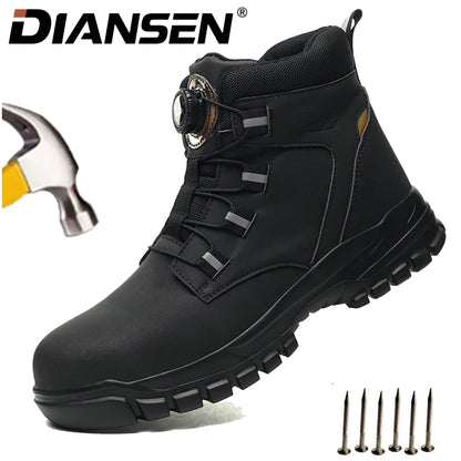 Zapatos de trabajo de caña alta para hombre, con botón giratorio, antideslizantes, de seguridad, resistentes al agua, zapatillas de trabajo antipinchazos y antiaplastamiento.