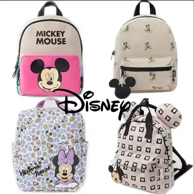 Mochila de moda con dibujos animados de Mickey Mouse de Disney, mochila escolar de lona de Minnie para mujer, mochila de gran capacidad a la moda, mochila para niñas