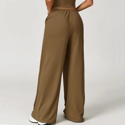 Pantalones de yoga de cintura alta para mujer, pantalones casuales holgados de pierna ancha, pantalones deportivos para mujer, pantalones para correr y fitness con cordón elástico