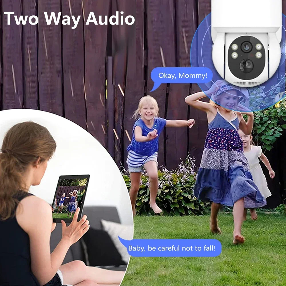 Cámara de seguridad exterior inalámbrica IP de 4 MP con alimentación solar, WiFi, batería de 7800 mAh, detección humana PIR y visión nocturna.