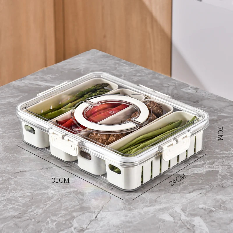 Caja de drenaje para cocina, contenedor de almacenamiento para intervalos, cesta de almacenamiento para refrigerador con asa, hecha de material PET, color blanco