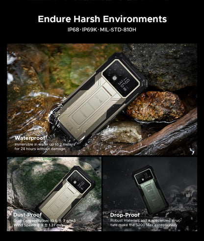 Teléfono resistente DOOGEE S200 Max, 16 GB + 512 GB, batería de 22000 mAh, procesador Dimensity 7050, pantalla de 6,72" a 120 Hz, pantalla trasera de 1,32", linterna dual.